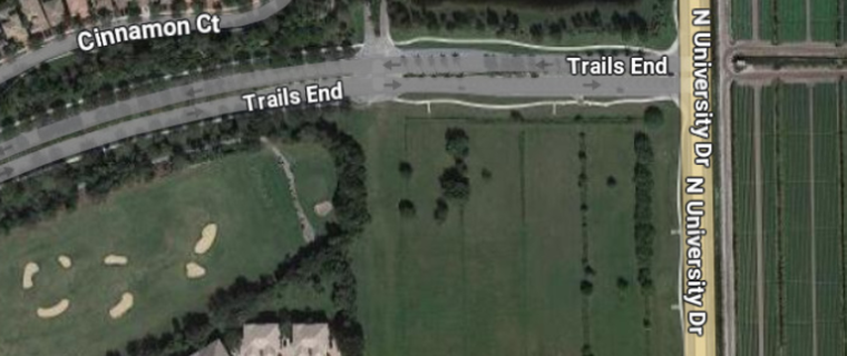 Map of North University Drive and Trails End in Parkland Florida 760x320